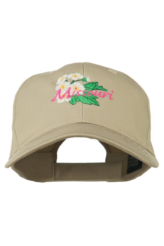 US State Missouri Hawthorn Flower Embroidered Cap - Khaki OSFM