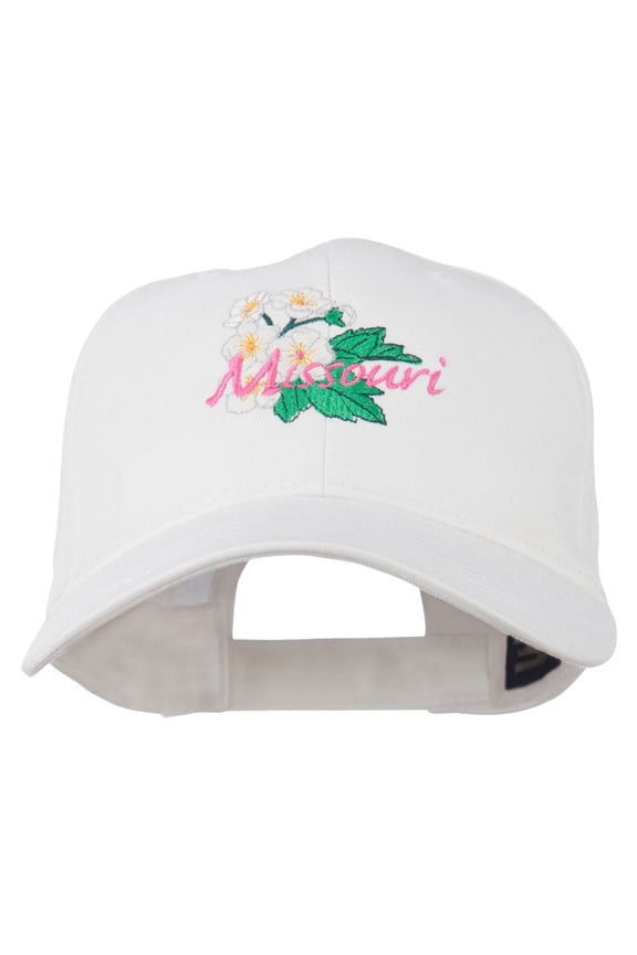 US State Missouri Hawthorn Flower Embroidered Cap - White OSFM