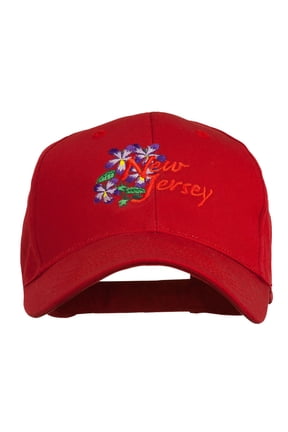 US State New Jersey Violet Flower Embroidered Cap - Red OSFM
