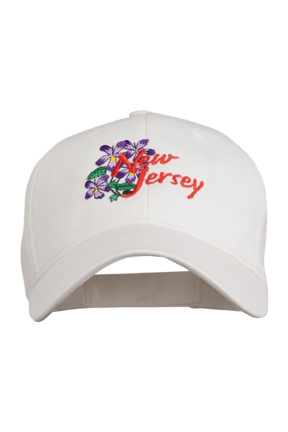 US State New Jersey Violet Flower Embroidered Cap - White OSFM