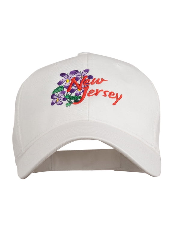 US State New Jersey Violet Flower Embroidered Cap - White OSFM