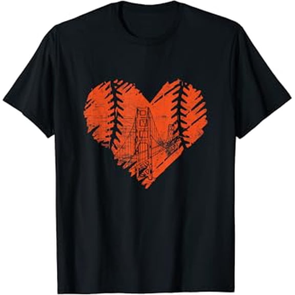 US State San Francisco Baseball Vintage Heart T-Shirt