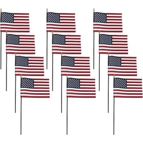 Super Tough Small American Stick Flags 8x12 | Cotton Outdoor Flag on Black Wooden Stick | Mini Flags Patriotic Decor for Various Holiday Parties and National Flag Day | 12 Pack