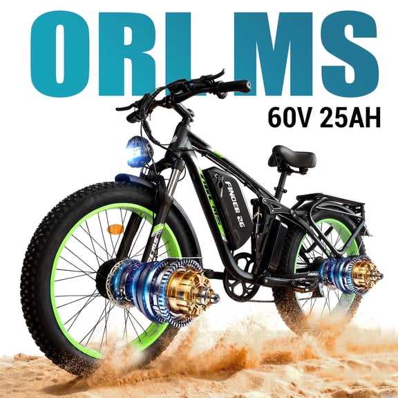 (US in Stock) Dual Motor Ebike , Electric Bike Fat Tire , 60V/25Ah,5000W Peak 26" All-Terrain 40/46MPH High-Speed Electric Bike ,105 Mile Range , Hydraulic Brakes , for Adults Off-Road Commuting