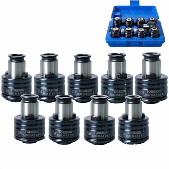 US Stock GT12 ANSI Collets-1/8", 5/32", 3/16", 7/32", 1/4", 5/16", 3/8", 7/16", 1/2" Tap Torque Collet 9PCS fits M16R Electric Tapping Machine