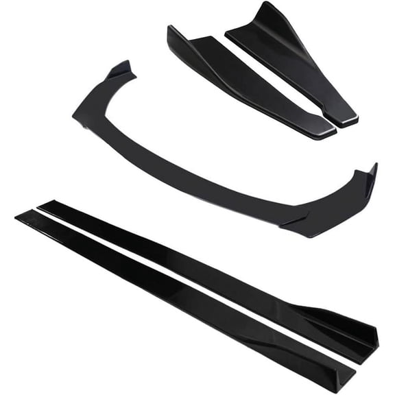 【US Stock】 Universal Car Front Bumper Lip Spoiler Diffuser Body Replacement Kits + 2M / 86.6" Car Side Skirt Extension Rocker Panel Body Kit + 48CM Car Auto Rear Bumper Lip Diffuser