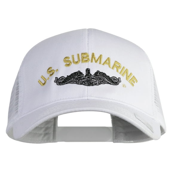 US Submarine Logo Embroidered Solid Cotton Twill Mesh Prostyle Cap - White OSFM