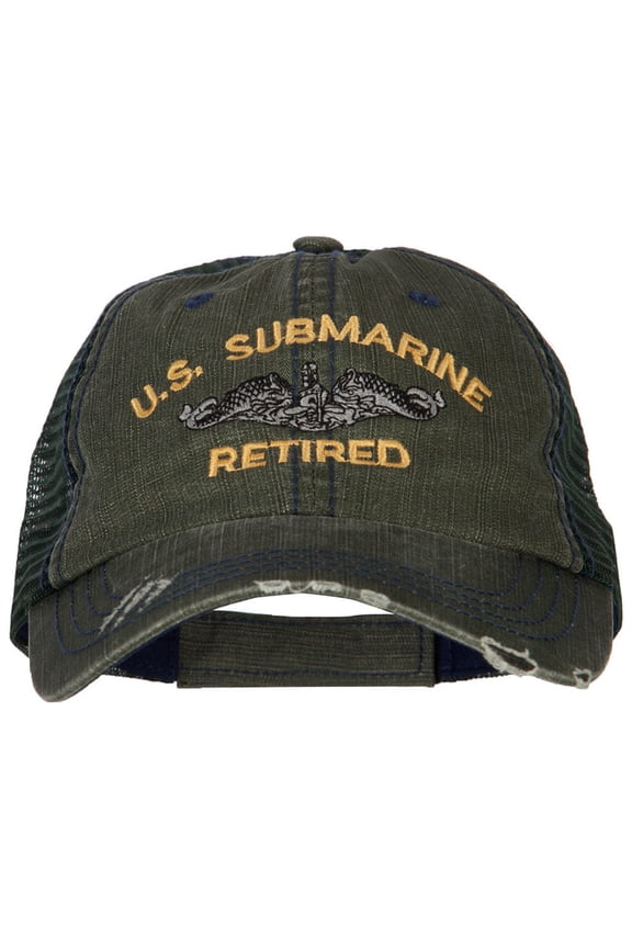 US Submarine Retired Embroidered Low Profile Cotton Mesh Cap - Green OSFM