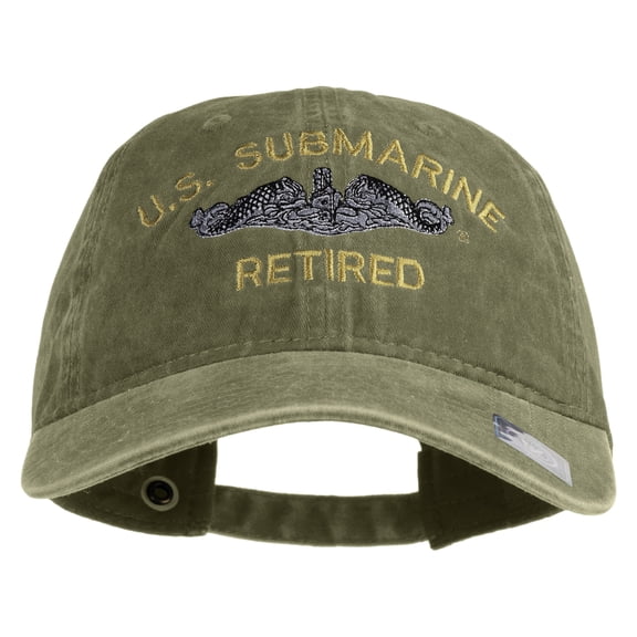US Submarine Retired Embroidered Washed Solid Pigment Dyed Cotton Twill Brass Buckle Cap - Khaki OSFM