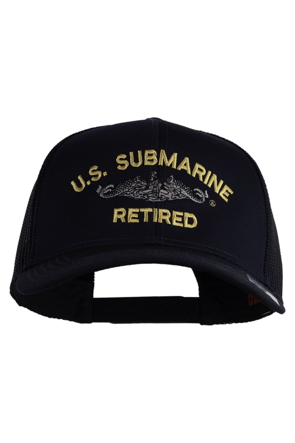US Submarine Retired Military Embroidered Solid Cotton Twill Mesh Prostyle Cap - Navy OSFM