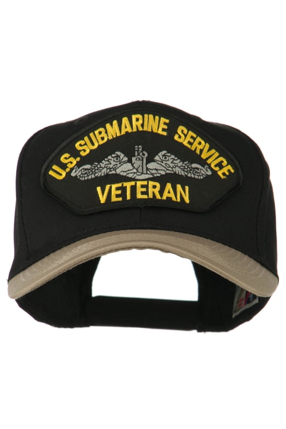 US Submarine Service Veteran Military Patched Two Tone High Cap - Khaki Black OSFM