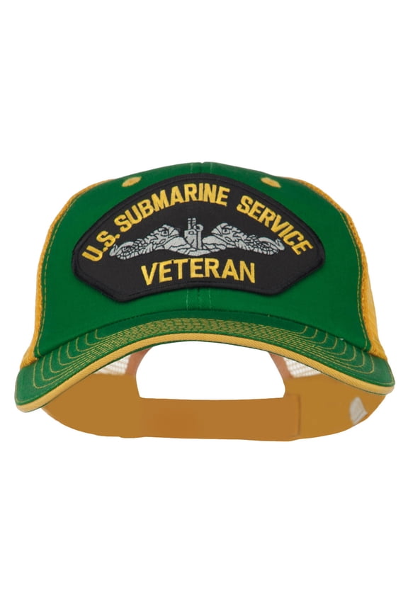 US Submarine Service Veteran Patched Big Size Washed Mesh Cap - Kelly Gold XL-3XL