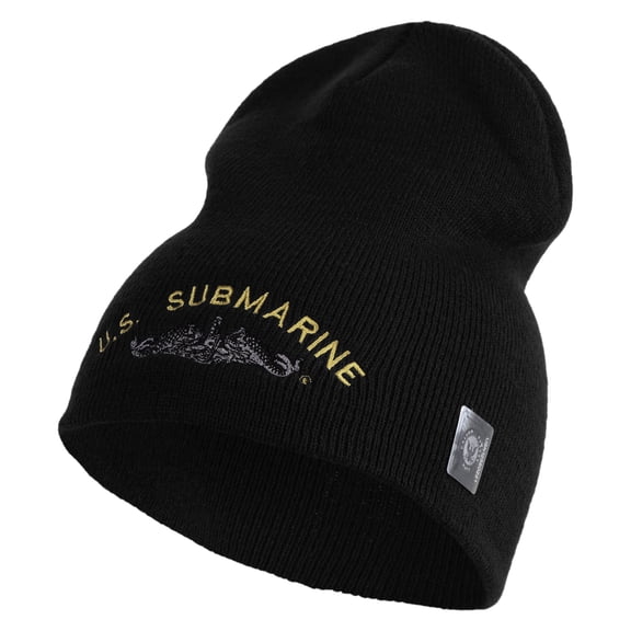 US Submarine Sign Embroidered Heavyweight Classic Knit YP Short Beanie - Black OSFM