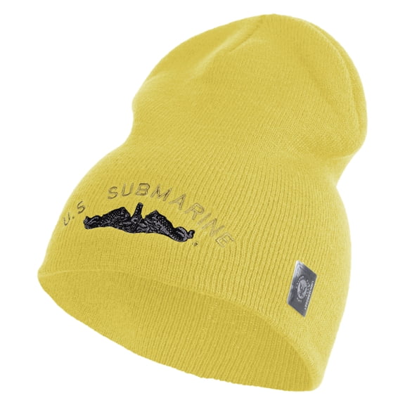 US Submarine Sign Embroidered Heavyweight Classic Knit YP Short Beanie - Gold OSFM