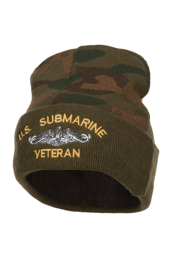 US Submarine Veteran Military Embroidered Camo Long Beanie - Green OSFM