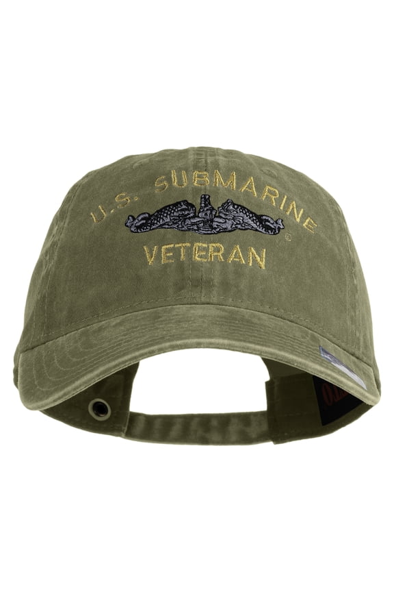 US Submarine Veteran Military Embroidered Washed Solid Pigment Dyed Cotton Twill Brass Buckle Cap - Khaki OSFM