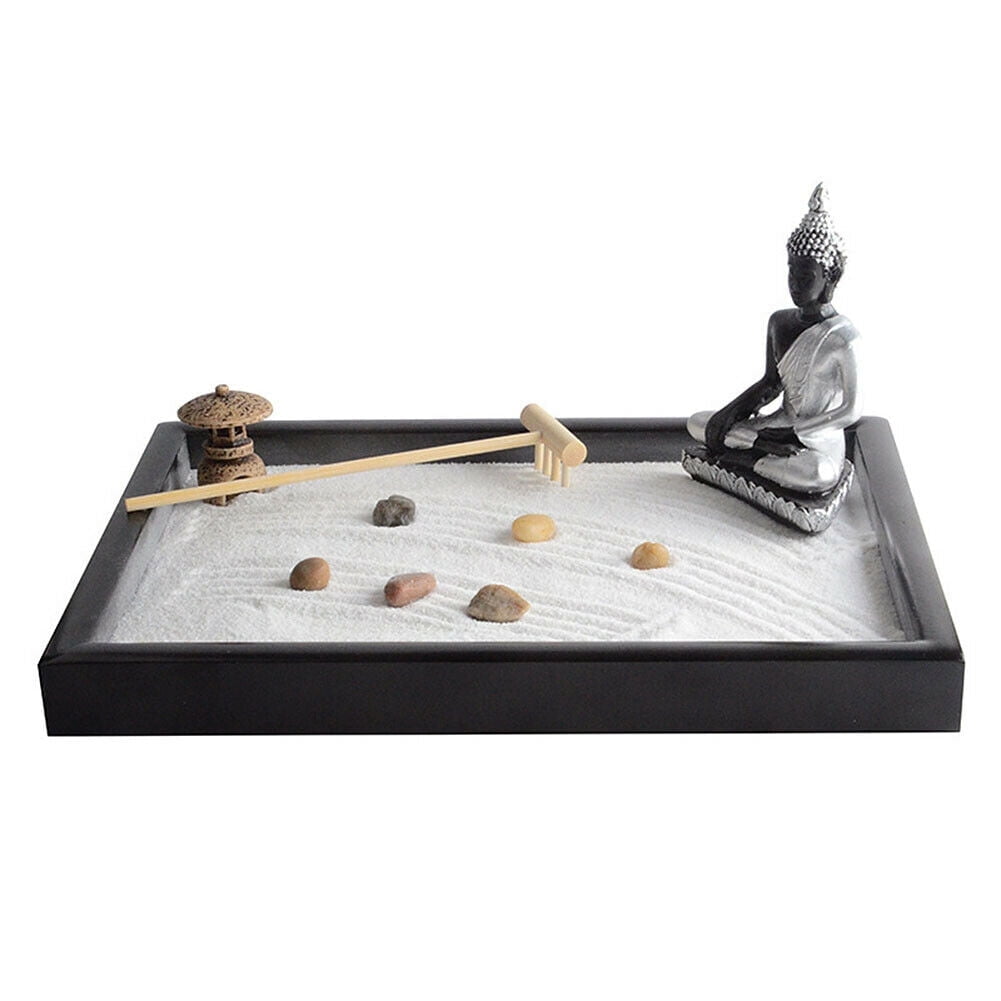 US Tabletop Mini Meditation Zen Garden w/ Pavilion statue Rock Venues ...