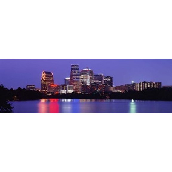 US Texas Austin skyline night Canvas Art - Panoramic Images (18 x 6)