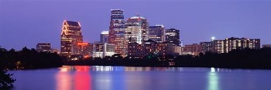 US Texas Austin skyline night Canvas Art - Panoramic Images (36 x 12)