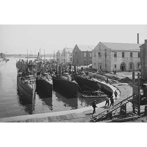 US Torpedo boats in the wet dock, Norfolk Navy Yard, Va.-Fine art canvas print (20" x 30")