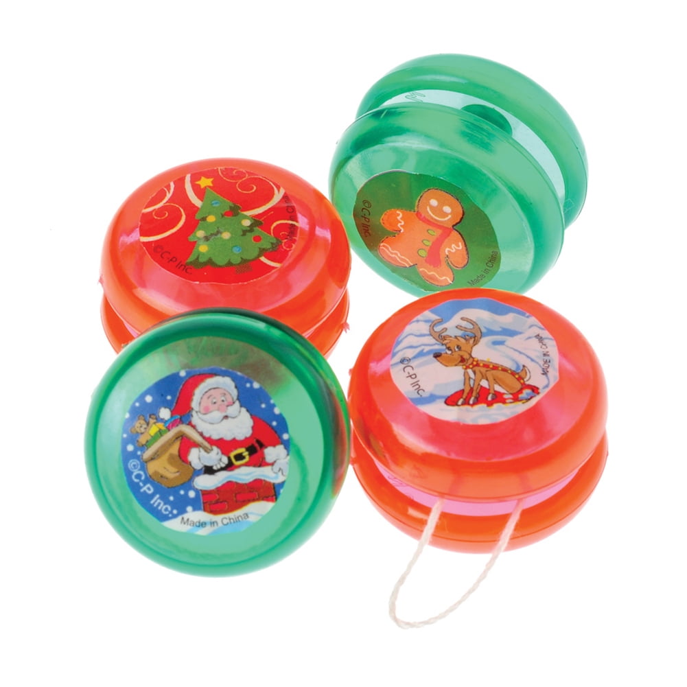 US Toy Christmas Mini YoYos 1.5" Stocking Stuffer, Red Green, 12 Pack