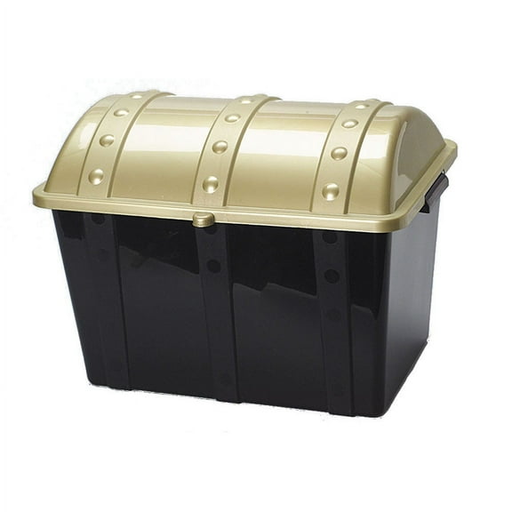 US Toy Gold & Black, Plastic Pirate Treasure Chest Box Party Favors, 19.5" x 13.5" x 14"