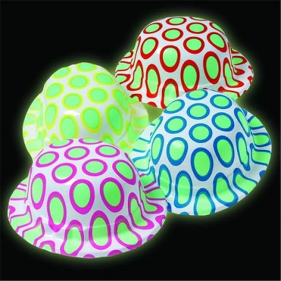 US Toy H461X6 Glow In The Dark Polka Dot Derby Bowler Hats - 12 Per Pack - Pack of 6
