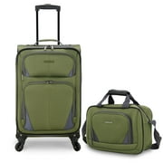 US Traveler Forza 2pc Softside Rolling Suitcase Luggage with Spinner Wheels Carry-On 21" Matching Tote Bag Green