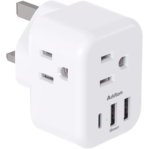 US to UK Ireland Plug Adapter, Type G Power Adapter with 3 AC Outlets and USB(1 USB C), Travel Essentials for USA Dubai Scotland British London England Hong Kong Irish