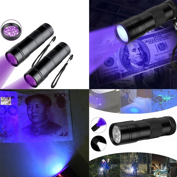 US UV Ultra Violet 12 LED Flashlight Mini Blacklight Aluminum Torch Light 395nM