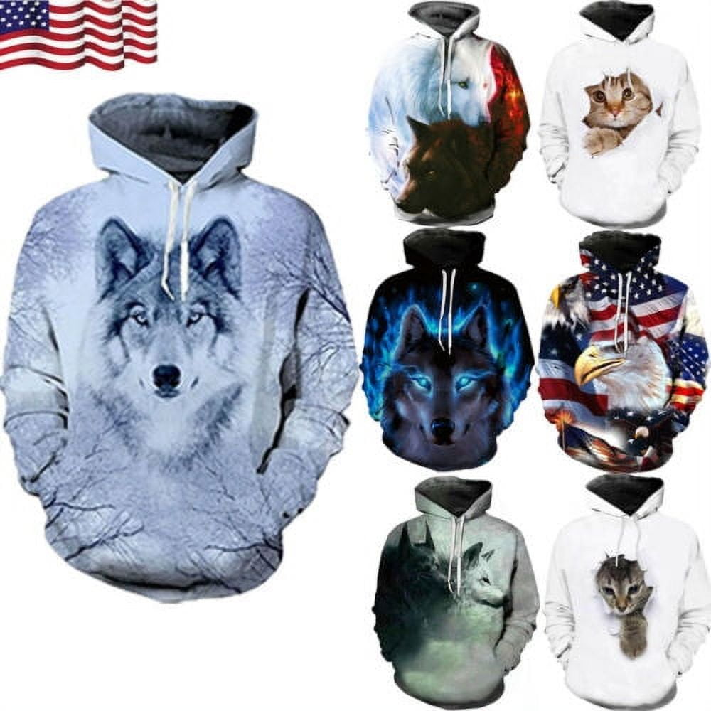 US Unisex Womens Mens Hoodie 3D Wolf Animal Sweatshirt Coat Jacket ...