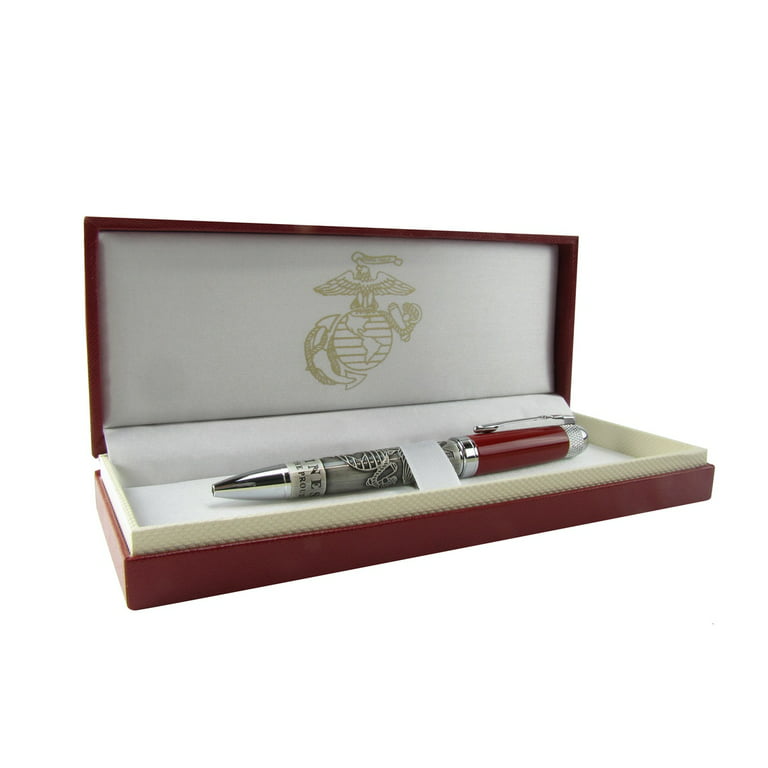 United States Marine Corps Heavy Metal Red Ball Point Pen and Gift Box