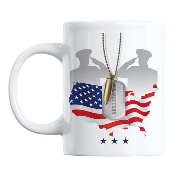 US Veteran Dog Tag feat. USA Flag White Ceramic Coffee & Tea Mug (11oz)