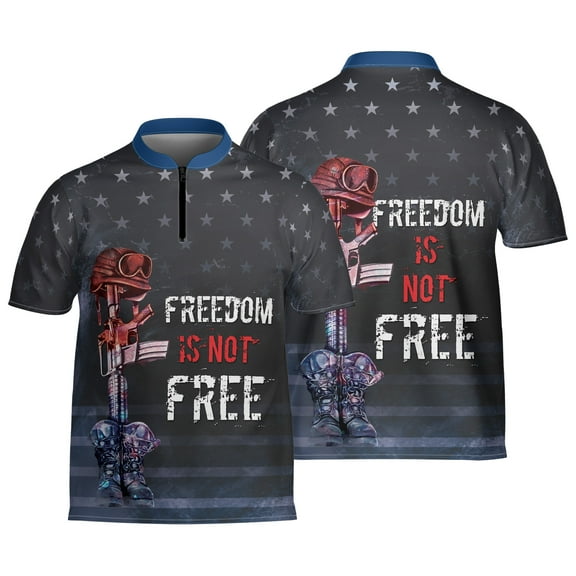 US Veteran Freedom Is Not Free Bowling Jersey Quarter Zipper American Flag