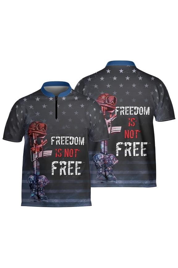 US Veteran Freedom Is Not Free Bowling Jersey Quarter Zipper American Flag