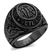 JEWELRY STORE BY ERIK RAYO US Veterans Ring for Men and Women Unisex 316L Stainless Steel Military Patriotic Ring in Black