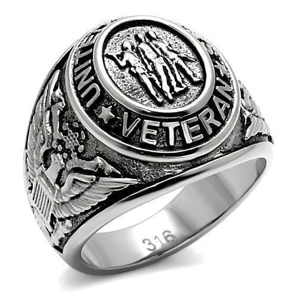 US Veterans Ring for Men and Women Unisex Stainless Steel Military Patriotic Ring in Silver