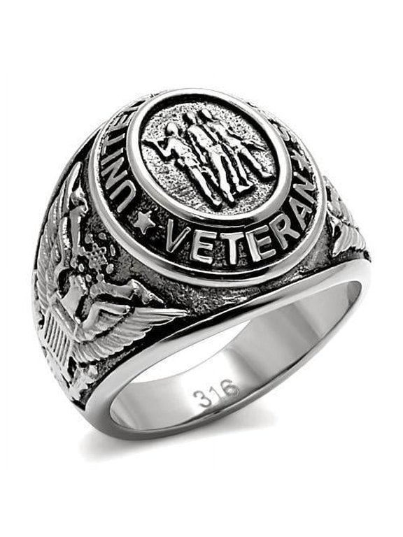 US Veterans Ring for Men and Women Unisex Stainless Steel Military Patriotic Ring in Silver