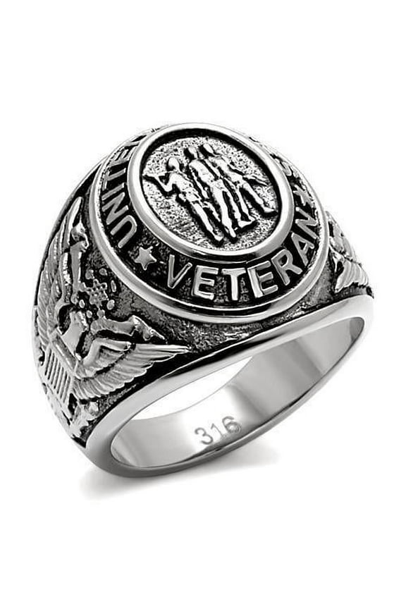 US Veterans Ring for Men and Women Unisex Stainless Steel Military Patriotic Ring in Silver