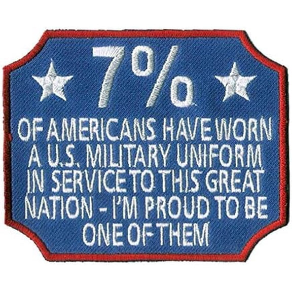 US Veterans Wax Backed Embroidered Novelty Patch - 7% Veterans - Intended for Veterans of The US Military - Red White and Blue - 4" X 3 1/4" inch. Non merrowed Edge