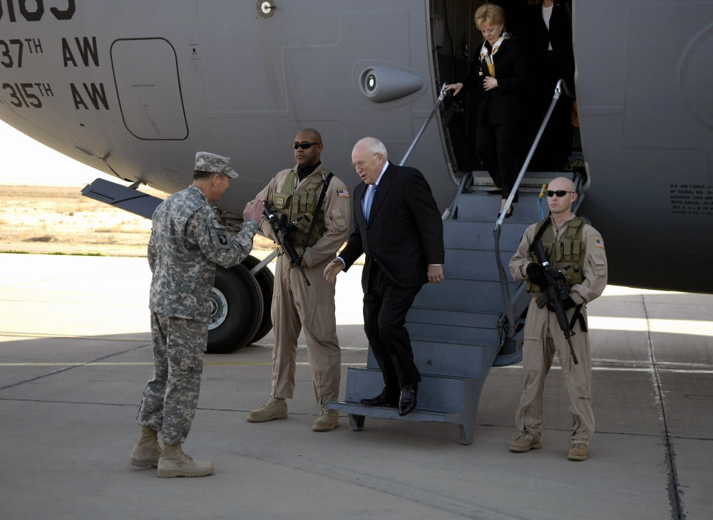 US Vice President Dick Cheney is greeted by General David Petraeus Canvas Art - Stocktrek Images (32 x 24)