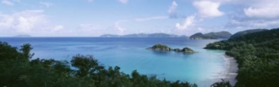 US Virgin Islands St John Trunk Bay Panoramic view of an island and a beach Canvas Art - Panoramic Images (36 x 12)