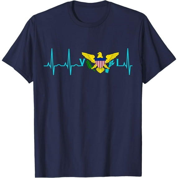 US Virgin Islands USVI Heartbeat Unisex T-Shirt for Men Women Kids Toddler,Navy Color,Size 5/6