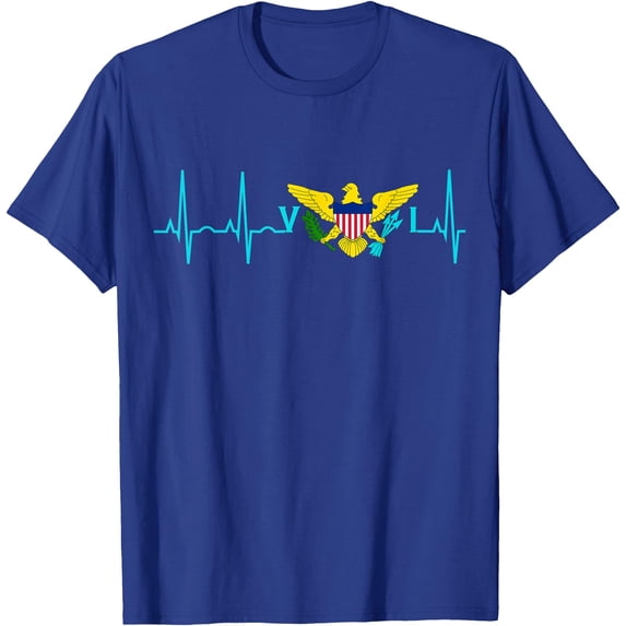 US Virgin Islands USVI Heartbeat Unisex T-Shirt for Men Women Kids Toddler,Royal Blue Color,Size L