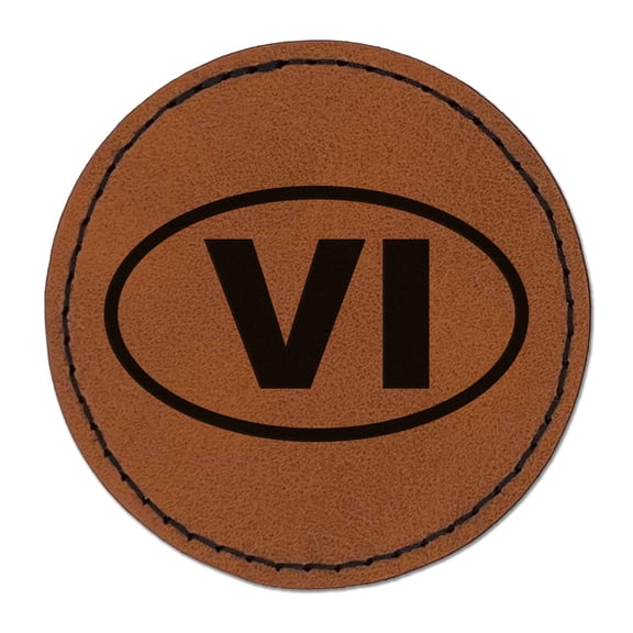 US Virgin Islands VI 2.5" Faux Leather Round Engraved Iron-On Patch - Brown