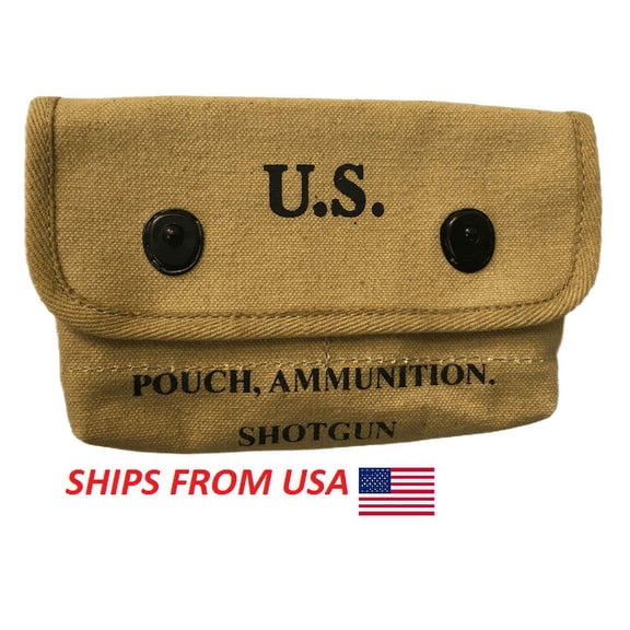 US WWII Canvas Shotgun Shell Pouch Marked U.S- Khaki
