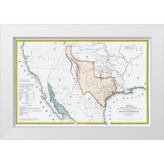 US War Dept 24x17 White Modern Wood Framed Museum Art Print Titled - Texas Republic and adjacent Countries 1844