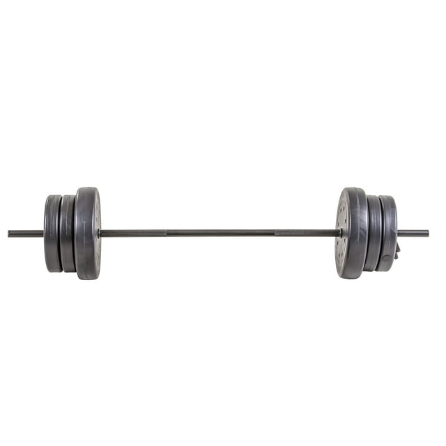 US Weight 55 lb. Barbell Weight Set with 3-Piece Threaded Barbell Bar, Two Locking Spring Clips