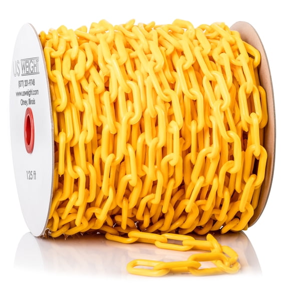 US Weight ChainBoss 2-Inch Plastic Chain – 125 Feet, Customizable Yellow Plastic Chain with Endless Applications in Crowd Control