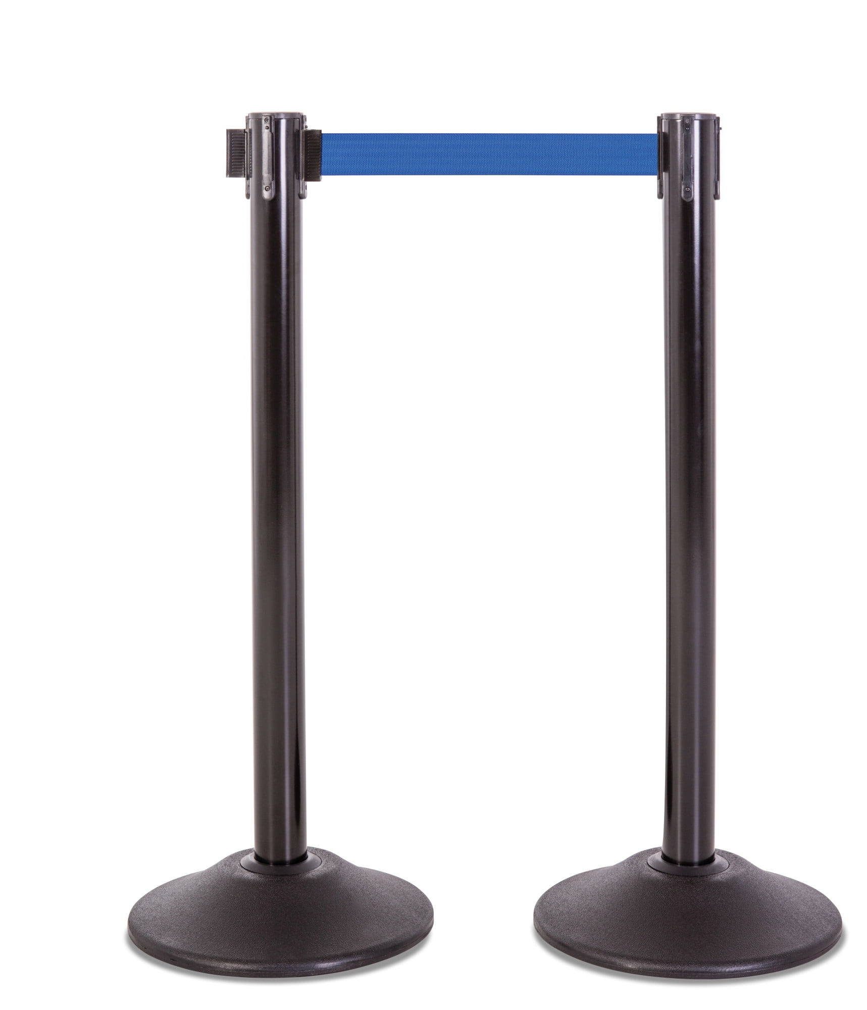 Black Steel Stanchion Set with Blue Retractable Belt